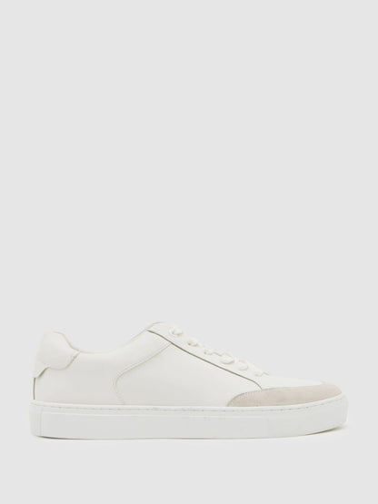 Reiss Popular Choice - Bonded-Leather Low-Top Trainers in White