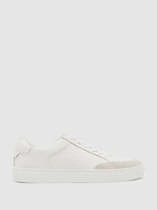 Reiss Popular Choice - Bonded-Leather Low-Top Trainers in White