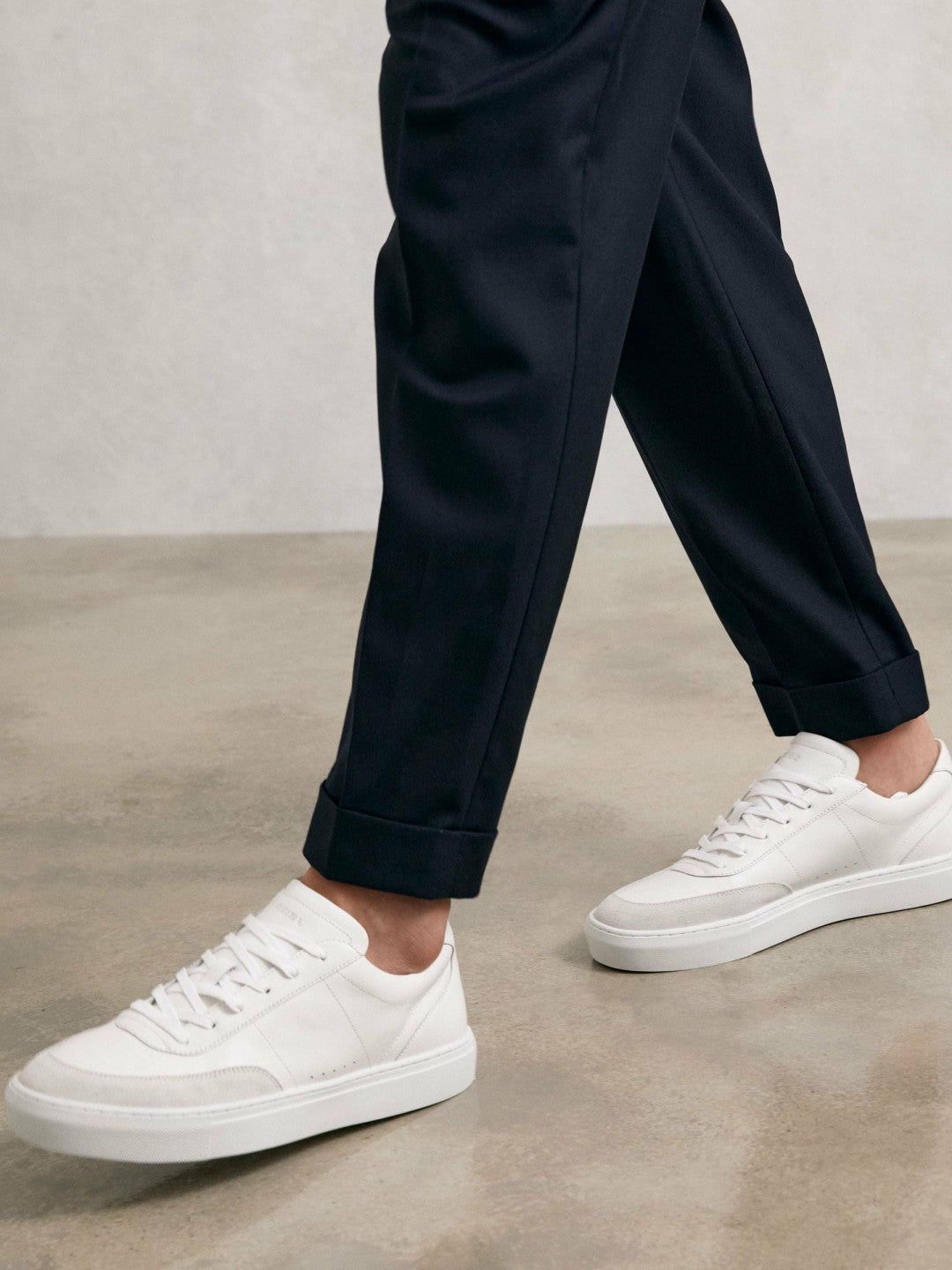 Reiss Popular Choice - Bonded-Leather Low-Top Trainers in White