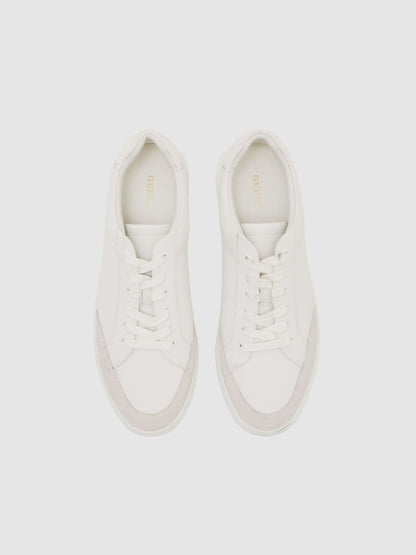 Reiss Popular Choice - Bonded-Leather Low-Top Trainers in White