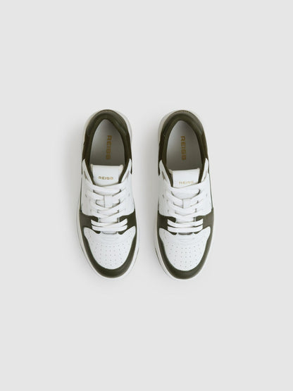 Reiss Value - Leather Panelled Trainers in Khaki/White