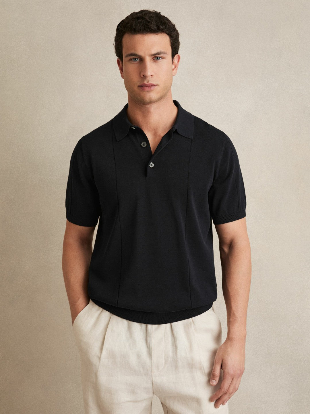 Reiss Cotton-Silk Polo Shirt in Navy