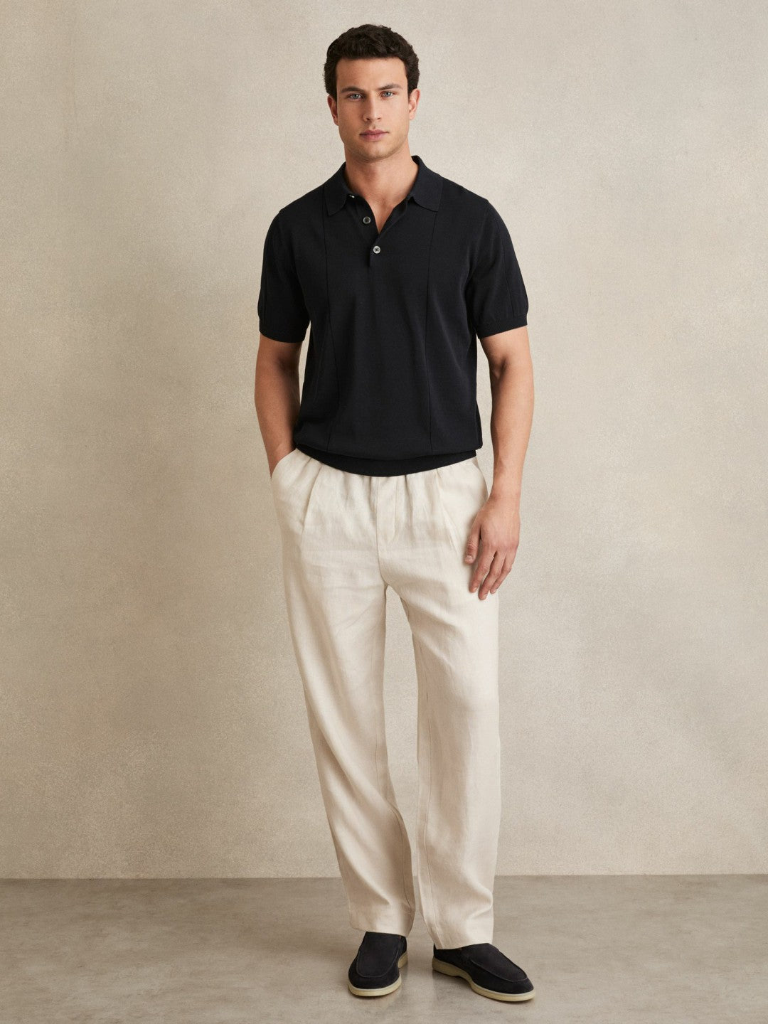 Reiss Cotton-Silk Polo Shirt in Navy