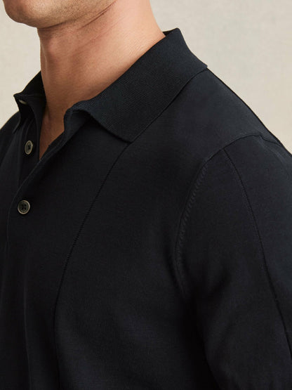 Reiss Cotton-Silk Polo Shirt in Navy
