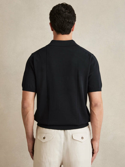 Reiss Cotton-Silk Polo Shirt in Navy