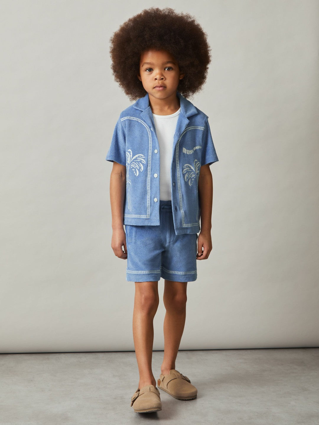 Reiss Sale - 13-14 yrs Towelling Brand-Embroidered Shorts in Airforce Blue