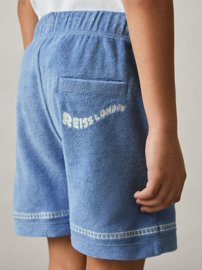 Reiss Sale - 13-14 yrs Towelling Brand-Embroidered Shorts in Airforce Blue