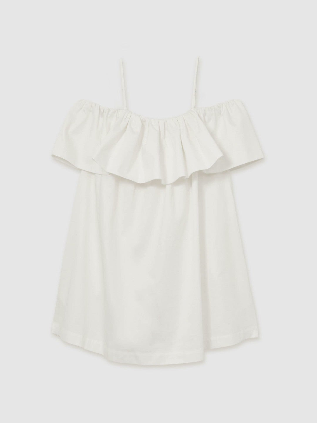 Reiss Cotton Off Shoulder Mini Dress in Ivory Cream