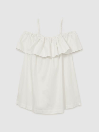 Reiss Cotton Off Shoulder Mini Dress in Ivory Cream