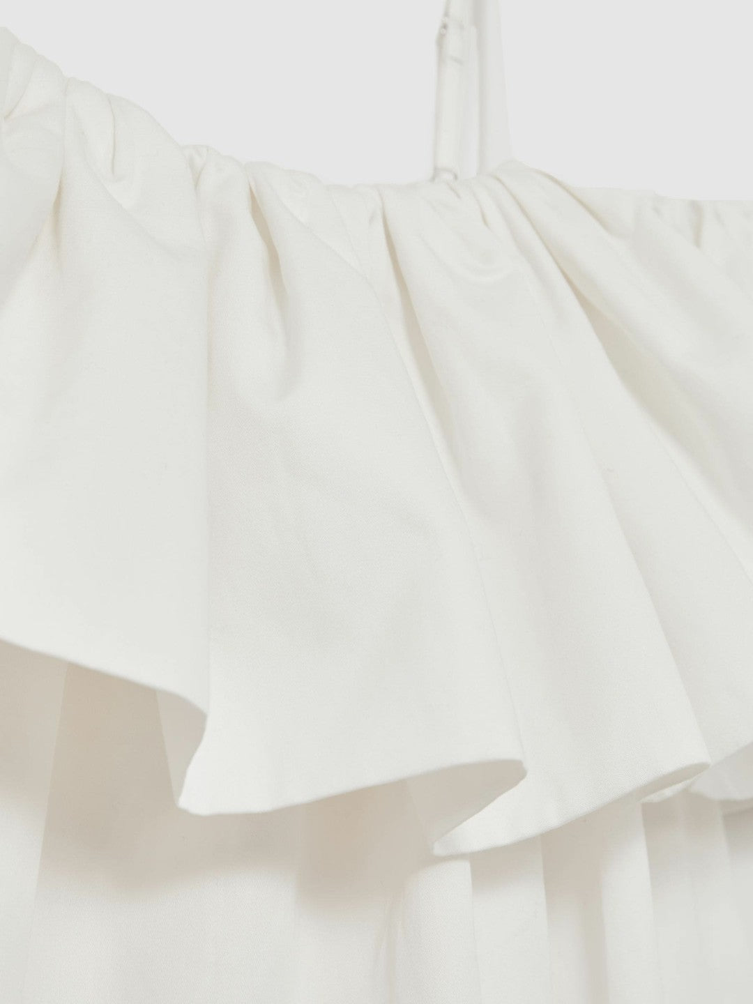 Reiss Cotton Off Shoulder Mini Dress in Ivory Cream