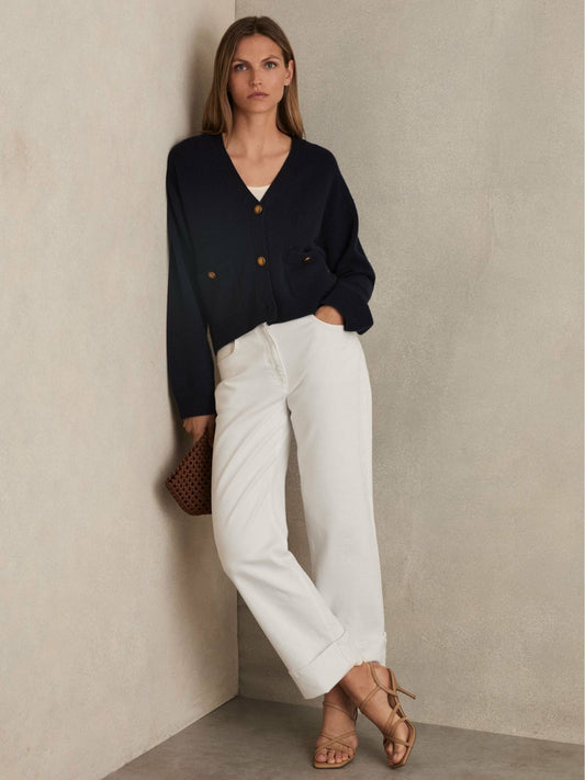 Reiss Popular Choice - Wool-Cashmere Button Cardigan in Navy