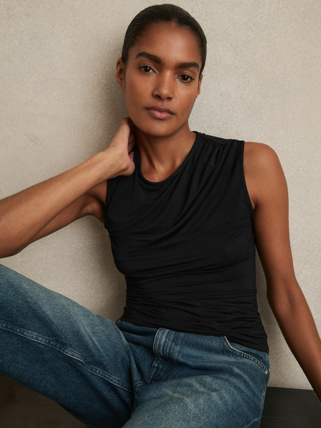 Reiss Stretch-Modal Ruched Vest in Black