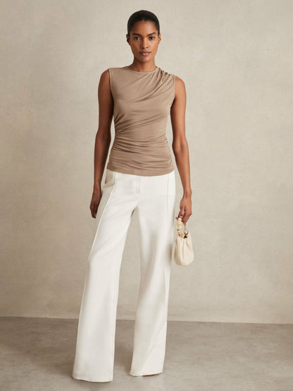 Reiss Value - Stretch-Modal Ruched Vest in Mocha Brown