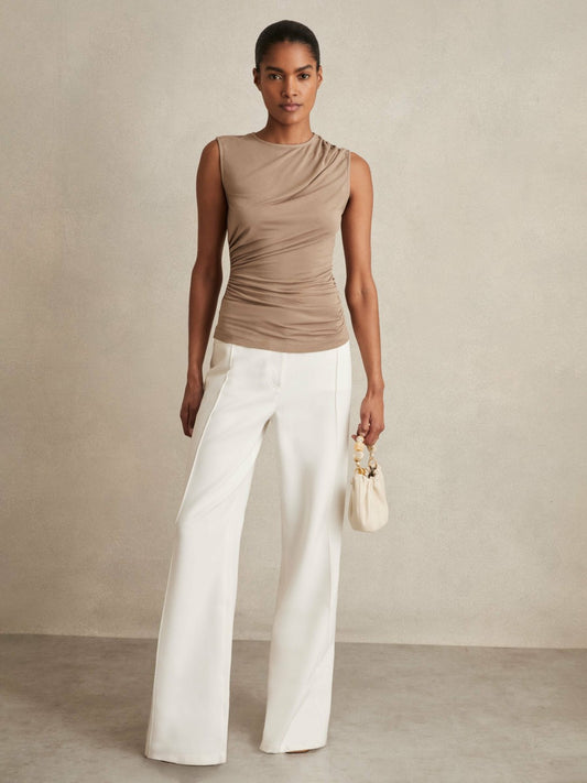 Reiss Value - Stretch-Modal Ruched Vest in Mocha Brown