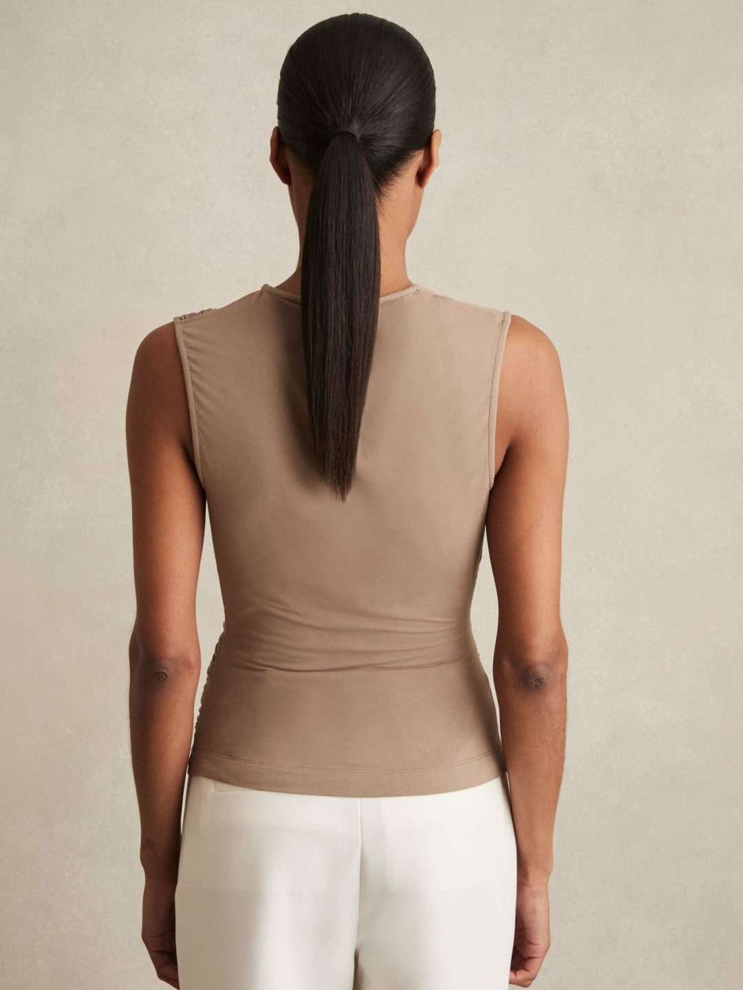 Reiss Value - Stretch-Modal Ruched Vest in Mocha Brown