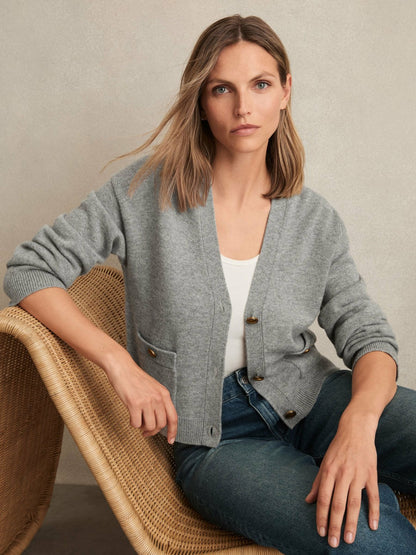 Reiss Value - Wool-Cashmere Button Cardigan in Silver Grey