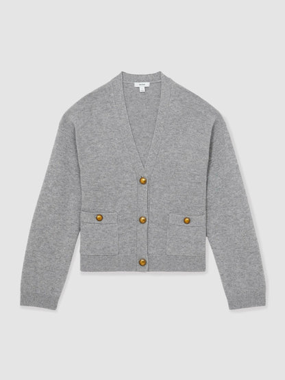 Reiss Value - Wool-Cashmere Button Cardigan in Silver Grey