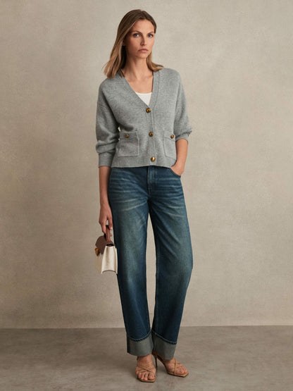 Reiss Value - Wool-Cashmere Button Cardigan in Silver Grey
