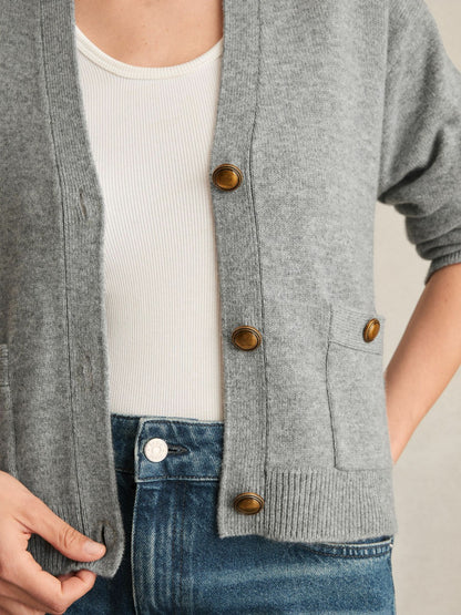 Reiss Value - Wool-Cashmere Button Cardigan in Silver Grey
