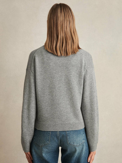 Reiss Value - Wool-Cashmere Button Cardigan in Silver Grey