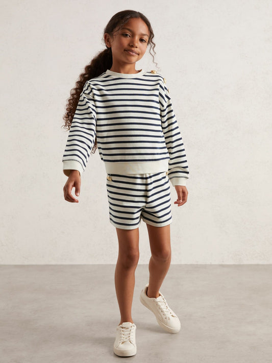 Reiss Value - 3-9 yrs Stripe Sweatshirt and Shorts Set Cotton-Blend in Navy/Ivory