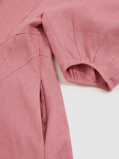 Reiss Offer - 9-13 yrs Linen Balloon-Sleeve Dress in Pink