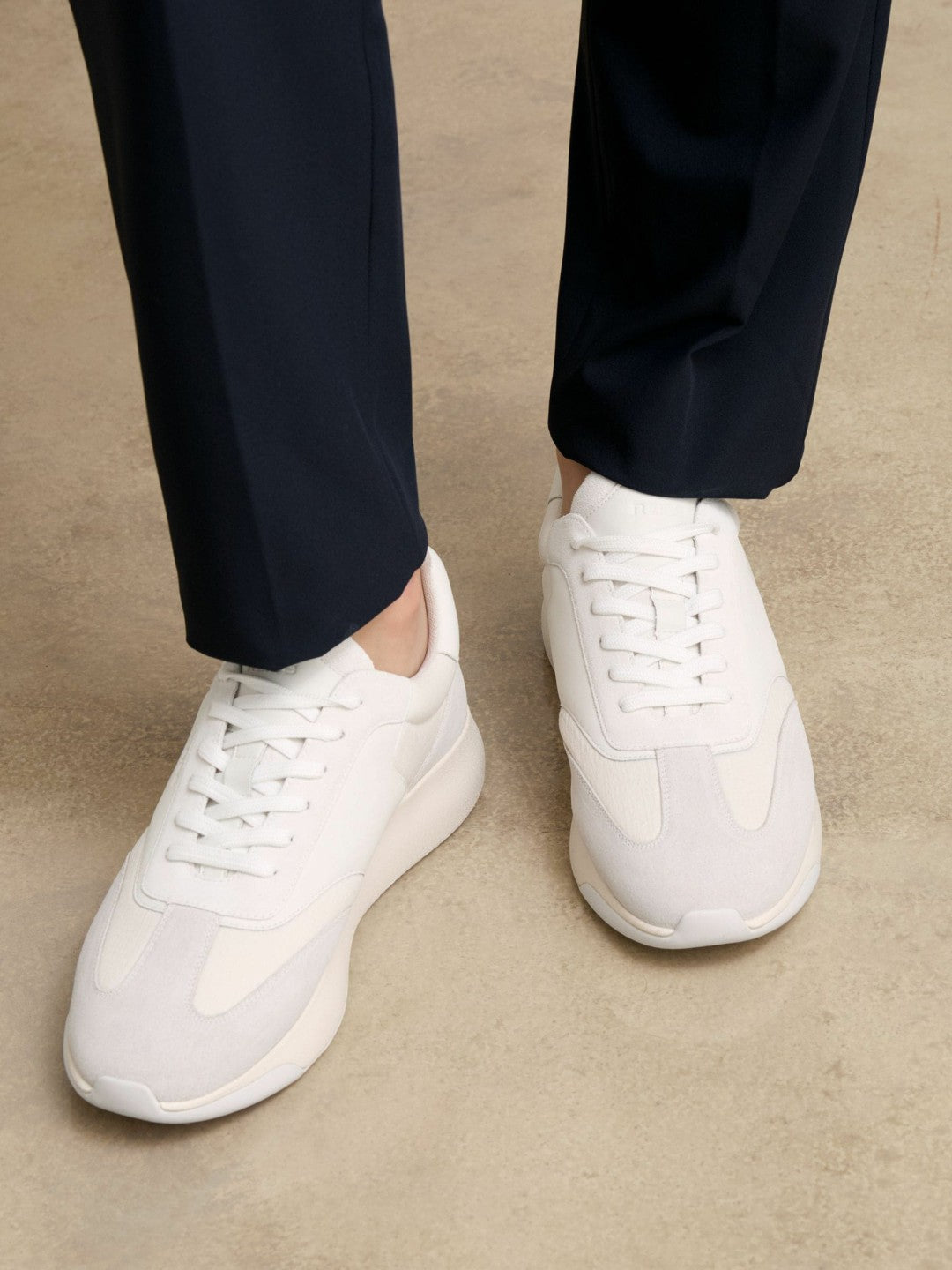 Reiss Value - Bonded-Leather Suede Running Trainers in White