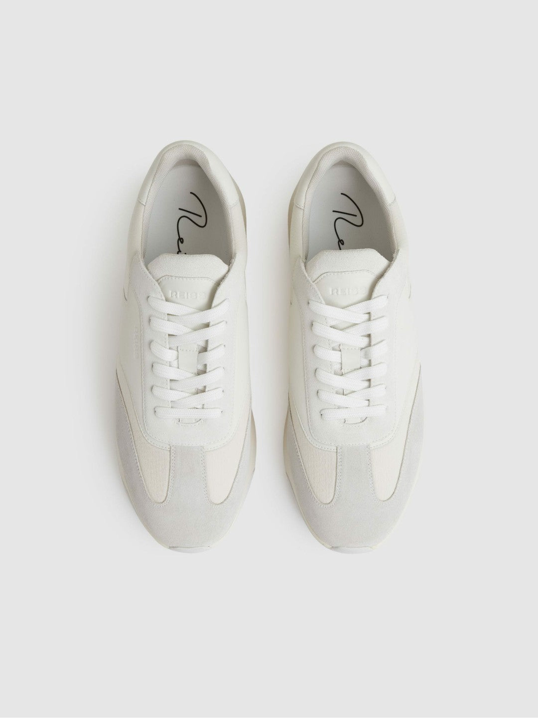 Reiss Value - Bonded-Leather Suede Running Trainers in White