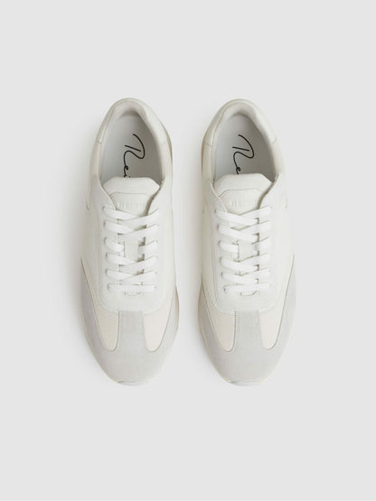 Reiss Value - Bonded-Leather Suede Running Trainers in White