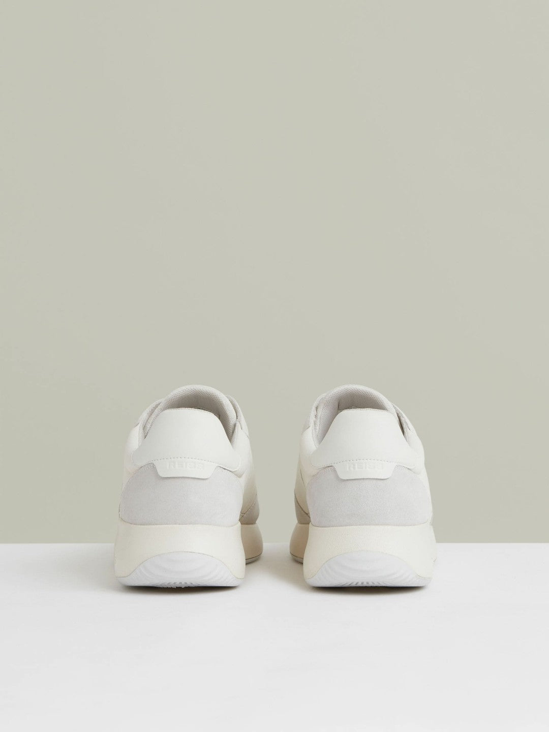 Reiss Value - Bonded-Leather Suede Running Trainers in White