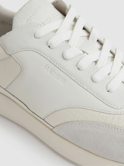 Reiss Value - Bonded-Leather Suede Running Trainers in White