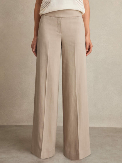 Reiss Deal - Petite Lyocell-Linen Wide-Leg Trousers in Neutral
