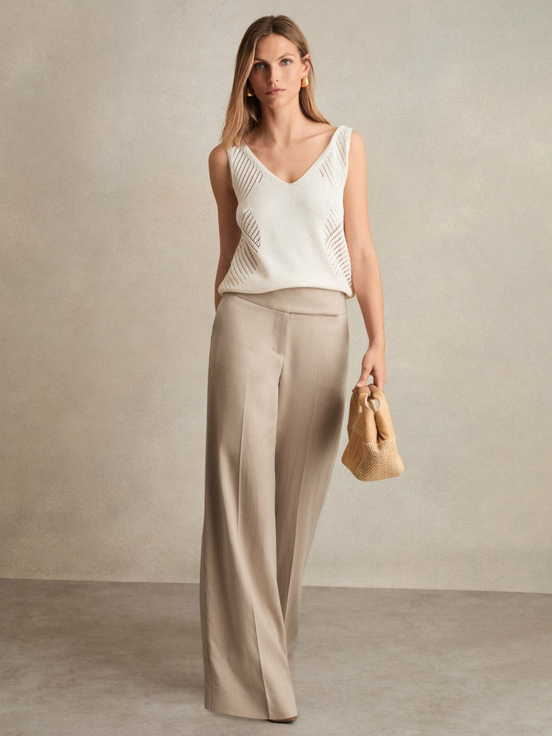 Reiss Deal - Petite Lyocell-Linen Wide-Leg Trousers in Neutral