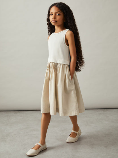 Reiss Offer - 9-13 yrs Cotton Layered Sleeveless Midi Dress in Neutral