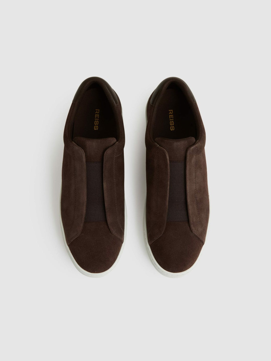 Reiss Sale - Suede Slip-On Elasticated Trainers in Chocolate Brown