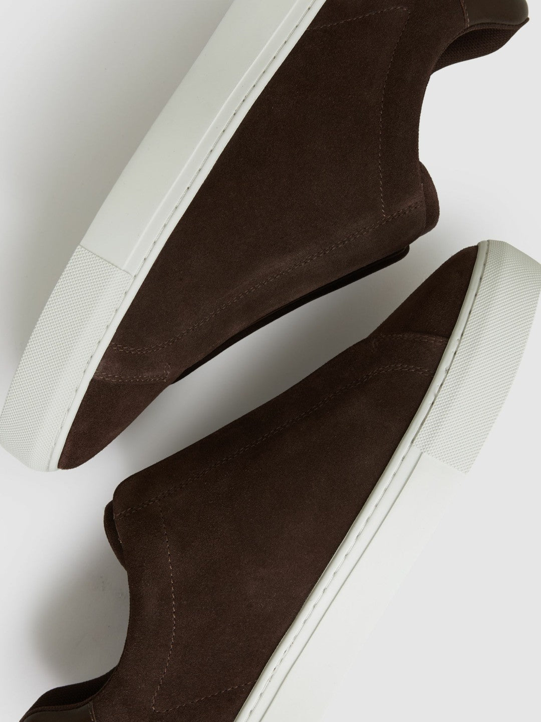 Reiss Sale - Suede Slip-On Elasticated Trainers in Chocolate Brown