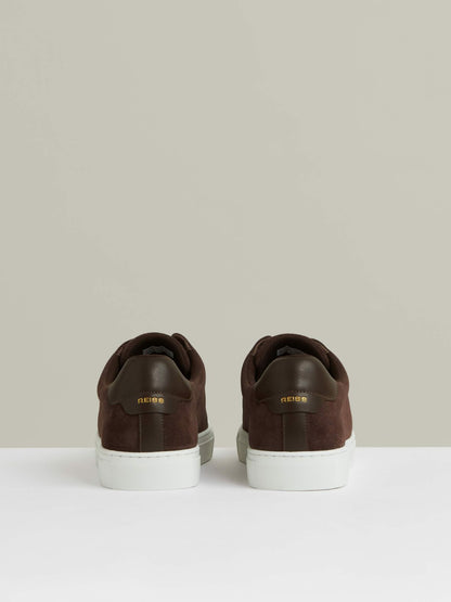Reiss Sale - Suede Slip-On Elasticated Trainers in Chocolate Brown
