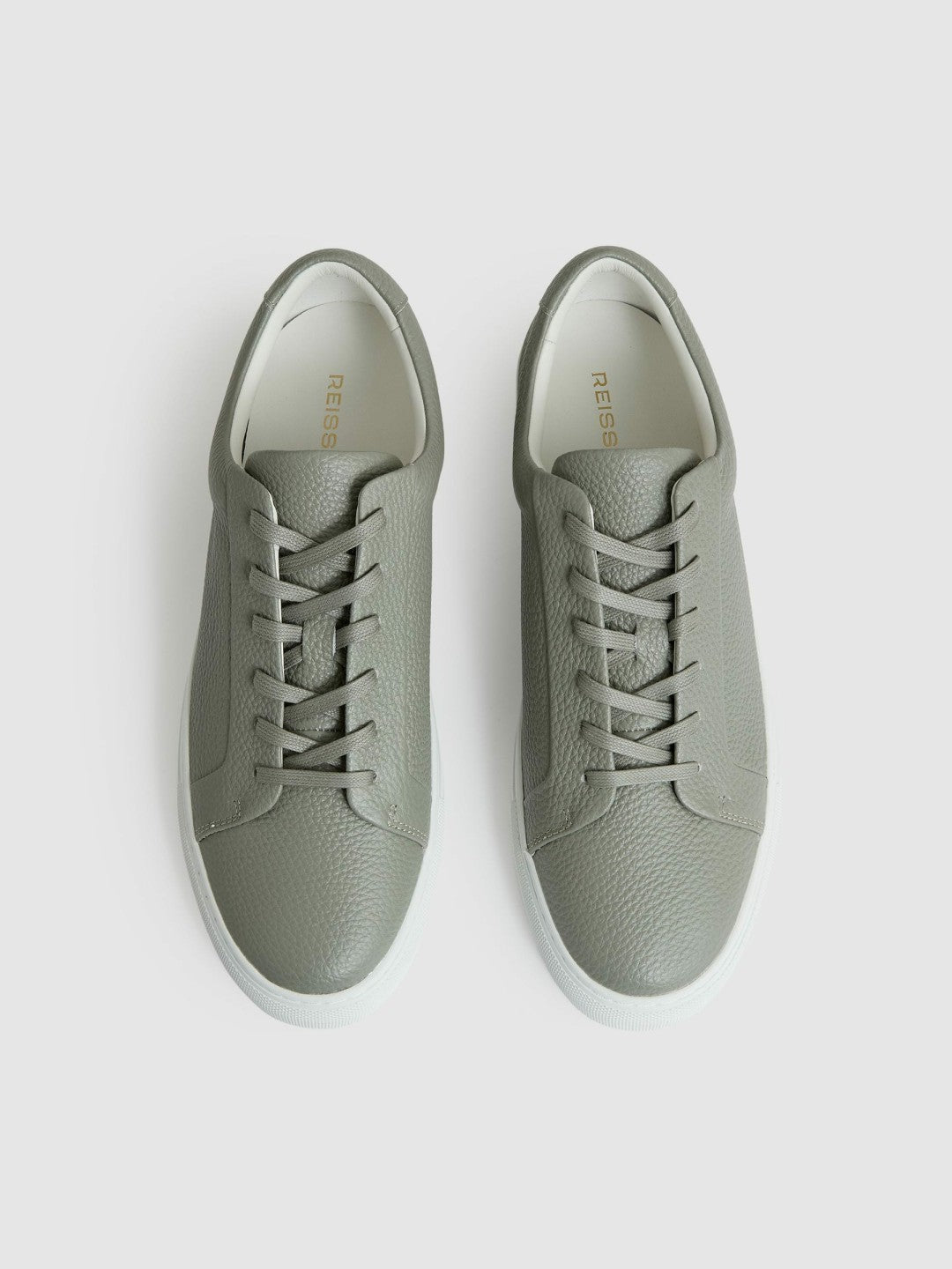 Reiss Featured - Tumbled-Leather Low-Top Trainers in Mint Green