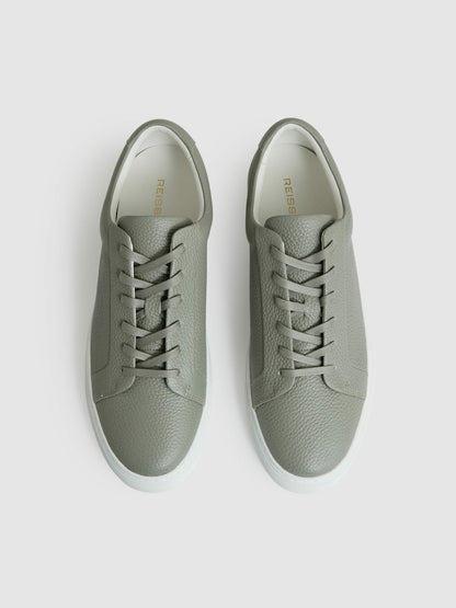 Reiss Featured - Tumbled-Leather Low-Top Trainers in Mint Green