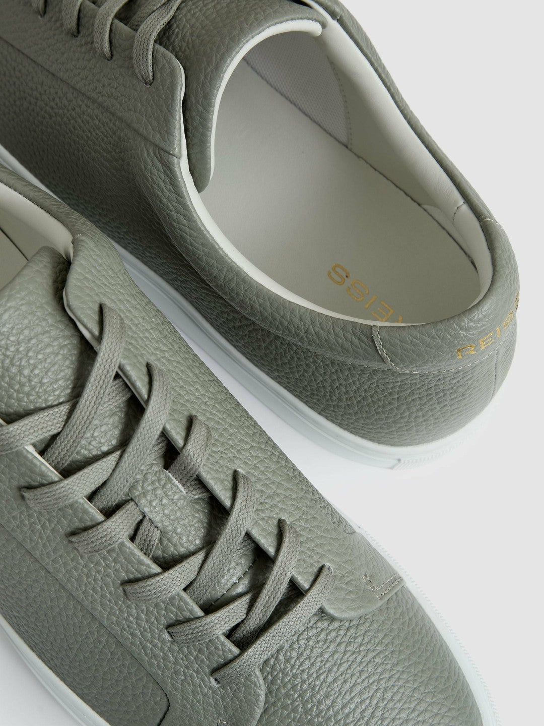 Reiss Featured - Tumbled-Leather Low-Top Trainers in Mint Green