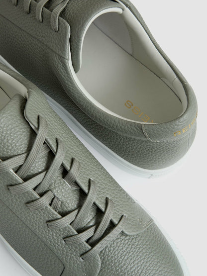 Reiss Featured - Tumbled-Leather Low-Top Trainers in Mint Green
