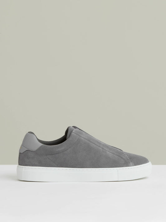 Reiss Sale - Suede Slip-On Elasticated Trainers in Grey