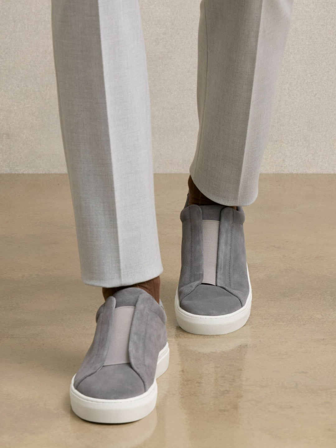 Reiss Sale - Suede Slip-On Elasticated Trainers in Grey