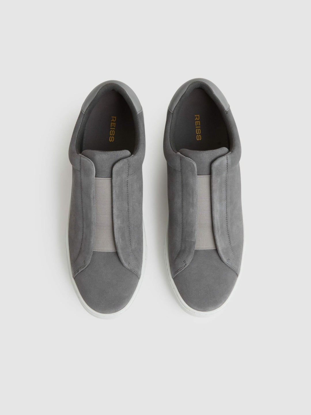 Reiss Sale - Suede Slip-On Elasticated Trainers in Grey