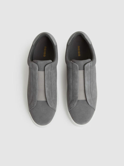 Reiss Sale - Suede Slip-On Elasticated Trainers in Grey