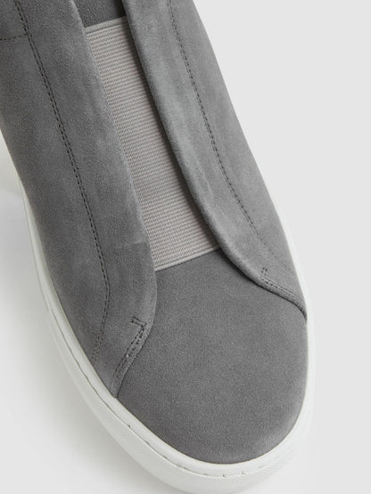 Reiss Sale - Suede Slip-On Elasticated Trainers in Grey