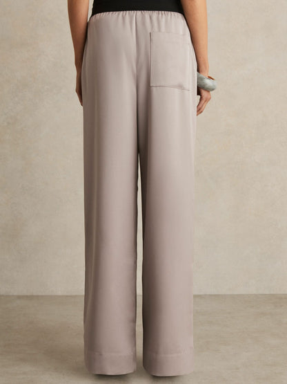 Reiss Sale - Petite Satin Wide Leg Elastic Waist Trousers in Grey
