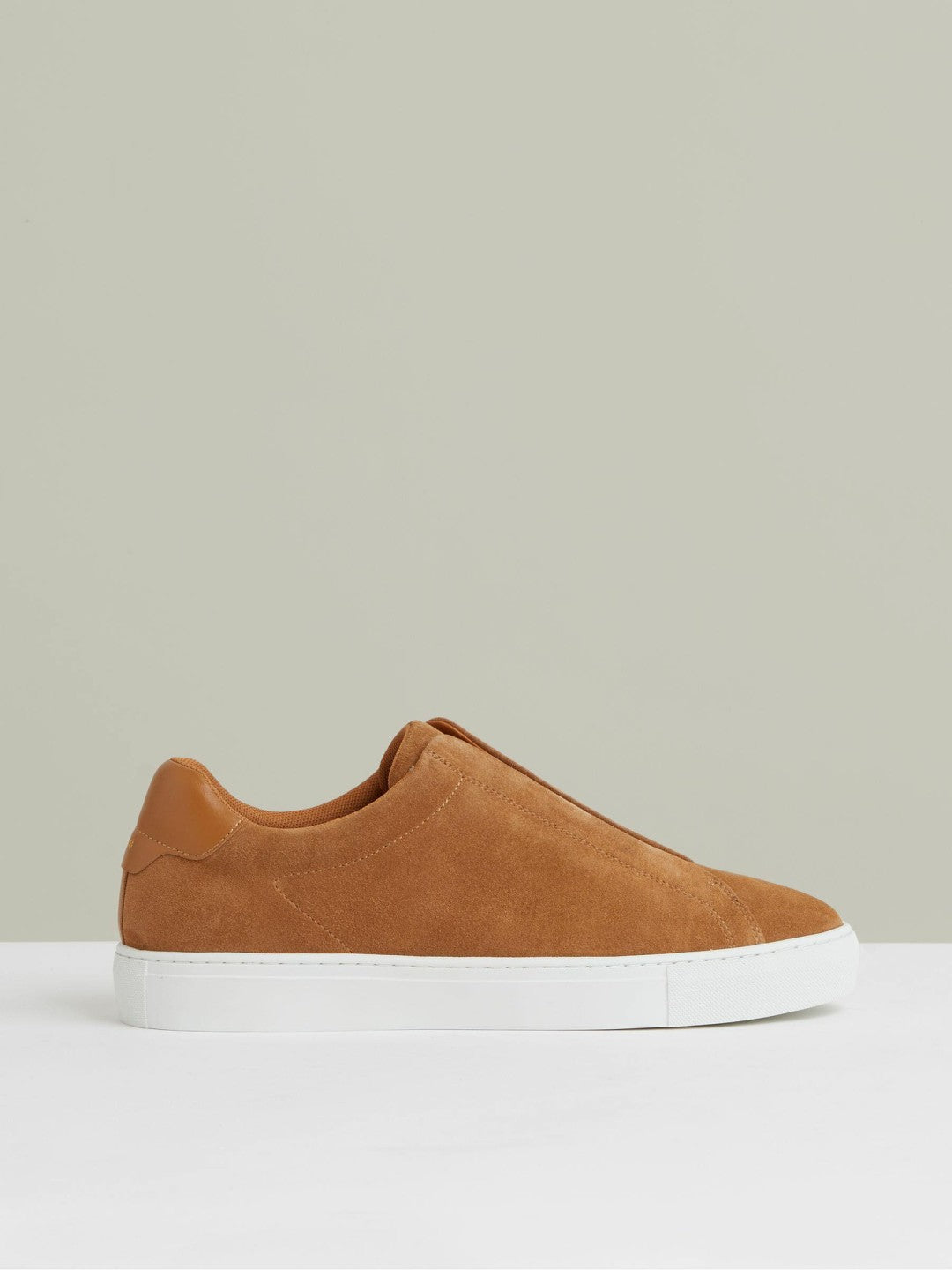 Reiss Best Seller - Suede Slip-On Elasticated Trainers in Tan Brown