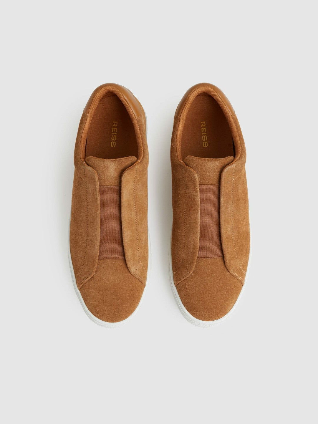 Reiss Best Seller - Suede Slip-On Elasticated Trainers in Tan Brown