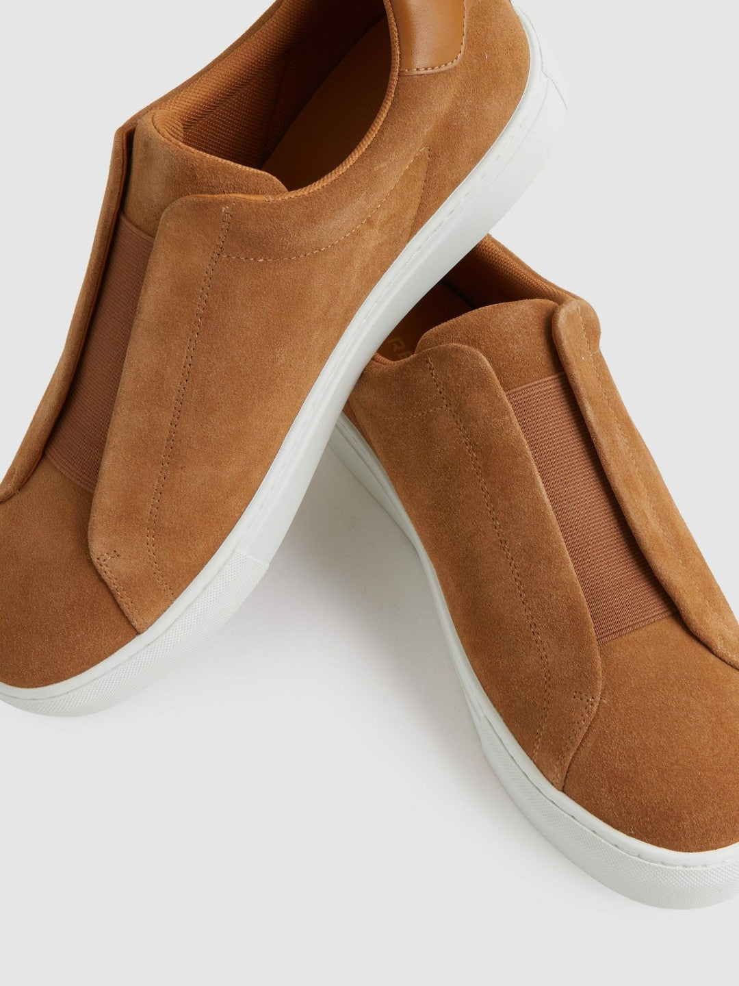 Reiss Best Seller - Suede Slip-On Elasticated Trainers in Tan Brown